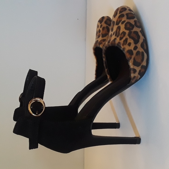Apt. 9 size 6 med black suede leapord print dressy open pump 4 inch heel - Picture 3 of 6